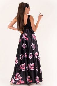 EVA & LOLA FLOWERS DRESS ROYAL BLACK 60006-2