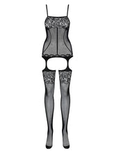 Cargar imagen en el visor de la galería, OBSESSIVE F204 BODYSTOCKING BLACK PATTERNED 50005-4