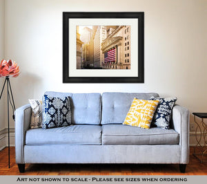 Framed Print, Famous Wall Street And The Building In New York New York Stock Exchange With
