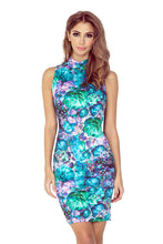 Load image into Gallery viewer, Morimia MM 002-2 Dress with small turtleneck - green flowers