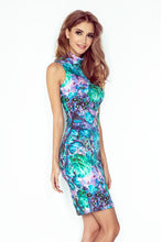 Load image into Gallery viewer, Morimia MM 002-2 Dress with small turtleneck - green flowers