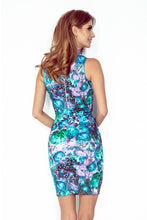 Load image into Gallery viewer, Morimia MM 002-2 Dress with small turtleneck - green flowers