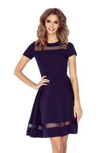 Morimia MM 003-2 Midi dress with tulle stripes - navy blue