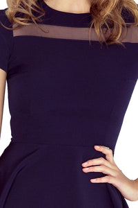 Morimia MM 003-2 Midi dress with tulle stripes - navy blue