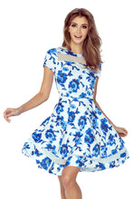 Load image into Gallery viewer, Morimia MM 003-3 Midi dress with tulle - white in blue flowers