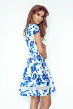 Load image into Gallery viewer, Morimia MM 003-3 Midi dress with tulle - white in blue flowers
