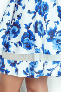 Morimia MM 003-3 Midi dress with tulle - white in blue flowers