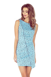 Morimia MM 004-5 Asymmetrical dress - Bright blue + black flowers - BIG SALE! %