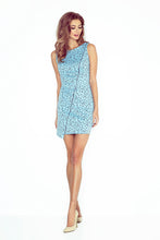 Load image into Gallery viewer, Morimia MM 004-5 Asymmetrical dress - Bright blue + black flowers - BIG SALE! %