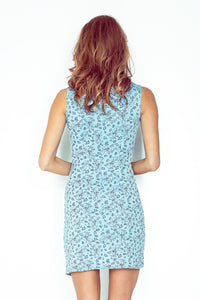 MM 004-5 Asymmetrical dress - Bright blue + black flowers - BIG SALE! %