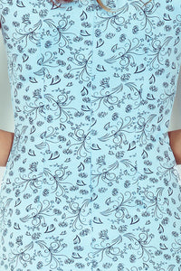 Morimia MM 004-5 Asymmetrical dress - Bright blue + black flowers - BIG SALE! %