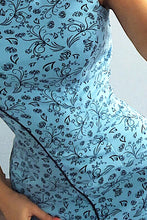 Load image into Gallery viewer, Morimia MM 004-7 Asymmetrical dress - Bright blue + black flowers