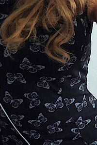 Morimia MM 004-8 Asymmetrical dress - black with white butterflies