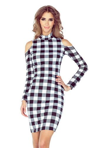 Morimia MM 008-2 Dress with turtleneck - long sleeve - black and white