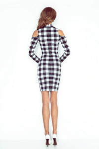 MM 008-2 Dress with turtleneck - long sleeve - black and white