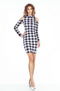 Morimia MM 008-2 Dress with turtleneck - long sleeve - black and white