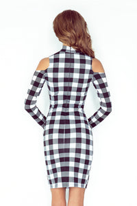 Morimia MM 008-2 Dress with turtleneck - long sleeve - black and white