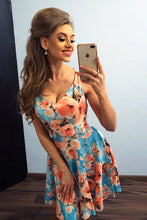 Load image into Gallery viewer, Morimia MM 014-9 Dress - heart-shaped neckline - Peach flowers