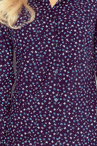 Shirt with pockets - navy blue + blue butterflies MM 018-3