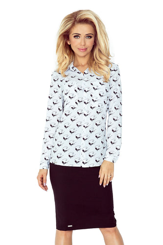Morimia Shirt with pockets - white + black cats MM 018-5