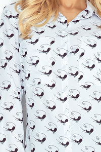 Morimia Shirt with pockets - white + black cats MM 018-5