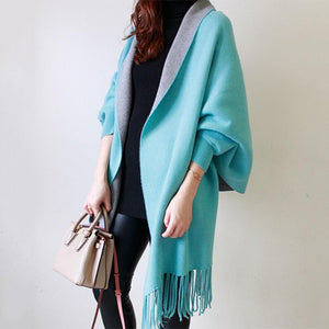 Cashmere Tassel Batwing Sleeve Scarf Cape