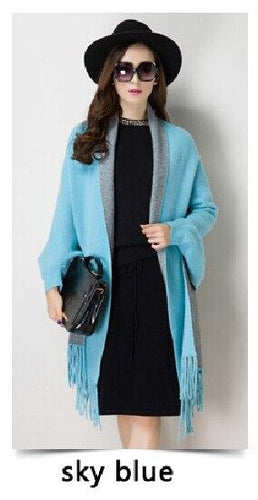 Cashmere Tassel Batwing Sleeve Scarf Cape