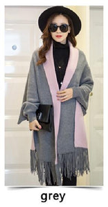 Cashmere Tassel Batwing Sleeve Scarf Cape