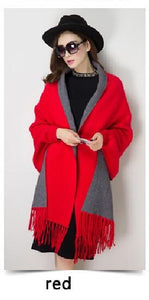 Cashmere Tassel Batwing Sleeve Scarf Cape