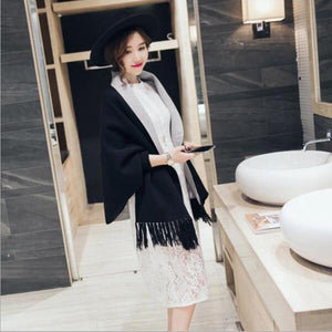 Cashmere Tassel Batwing Sleeve Scarf Cape