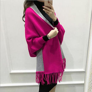 Cashmere Tassel Batwing Sleeve Scarf Cape