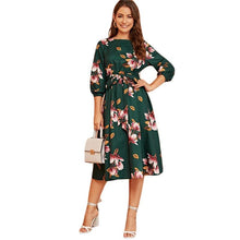 Charger l&#39;image dans la galerie, Green Abaya Elastic Waist Belted Floral High Waist Dress