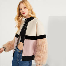 Load image into Gallery viewer, Multicolor Highstreet Faux Fur Sleeve Plaid Notched Coat