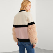 Load image into Gallery viewer, Multicolor Highstreet Faux Fur Sleeve Plaid Notched Coat