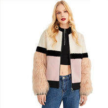 Load image into Gallery viewer, Multicolor Highstreet Faux Fur Sleeve Plaid Notched Coat