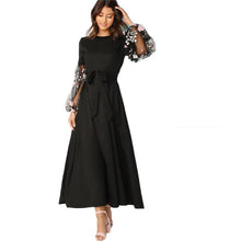 Charger l&#39;image dans la galerie, Flower Applique Mesh Lantern Sleeve Belted Dress