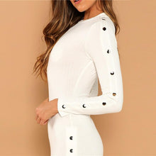 Charger l&#39;image dans la galerie, White Solid Mock Neck Rib Knit Long Sleeve Bodycon Dress