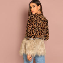 Load image into Gallery viewer, Contrast Faux Fur Leopard Long Sleeve Coat