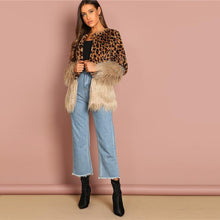 Load image into Gallery viewer, Contrast Faux Fur Leopard Long Sleeve Coat