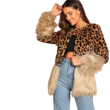 Load image into Gallery viewer, Contrast Faux Fur Leopard Long Sleeve Coat