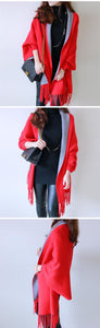 Cashmere Tassel Batwing Sleeve Scarf Cape