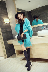 Cashmere Tassel Batwing Sleeve Scarf Cape