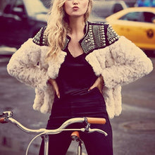 Load image into Gallery viewer, Fleece Rivet Faux Fur Patchwork Long Sleeve Coat