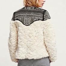 Load image into Gallery viewer, Fleece Rivet Faux Fur Patchwork Long Sleeve Coat