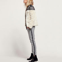 Load image into Gallery viewer, Fleece Rivet Faux Fur Patchwork Long Sleeve Coat
