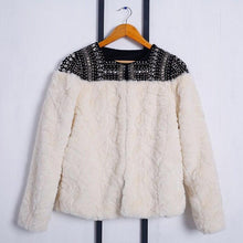 Load image into Gallery viewer, Fleece Rivet Faux Fur Patchwork Long Sleeve Coat