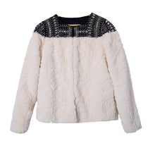 Load image into Gallery viewer, Fleece Rivet Faux Fur Patchwork Long Sleeve Coat