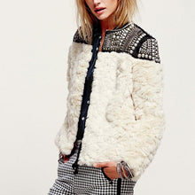 Load image into Gallery viewer, Fleece Rivet Faux Fur Patchwork Long Sleeve Coat