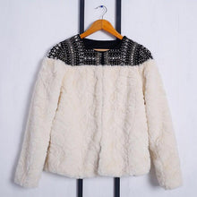 Load image into Gallery viewer, Fleece Rivet Faux Fur Patchwork Long Sleeve Coat
