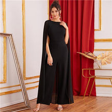 Load image into Gallery viewer, Black Keyhole Cape Palazzo Maxi Jumpsuit